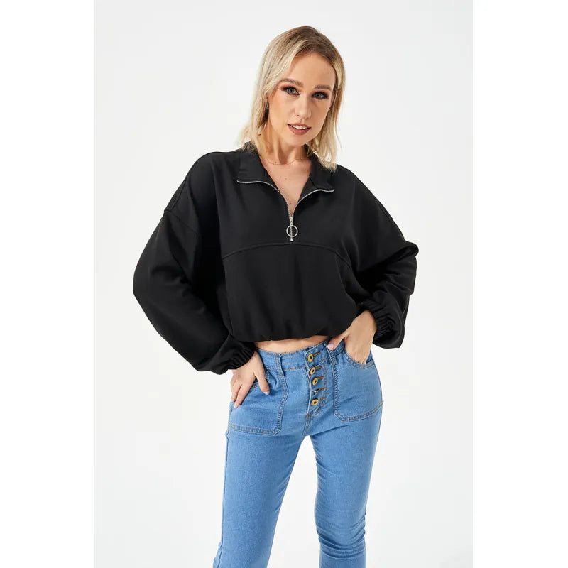 Stilla | Halv Lynlås Loose Cropped Sweatshirt