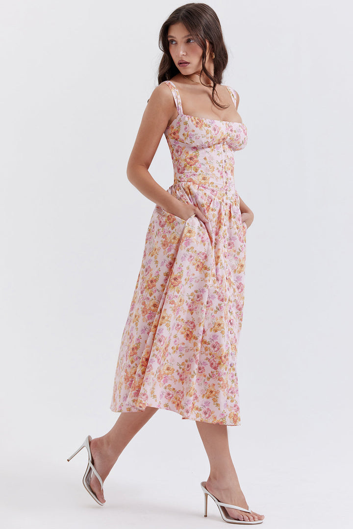 Stilla | Midi Solkjole Med Blomster