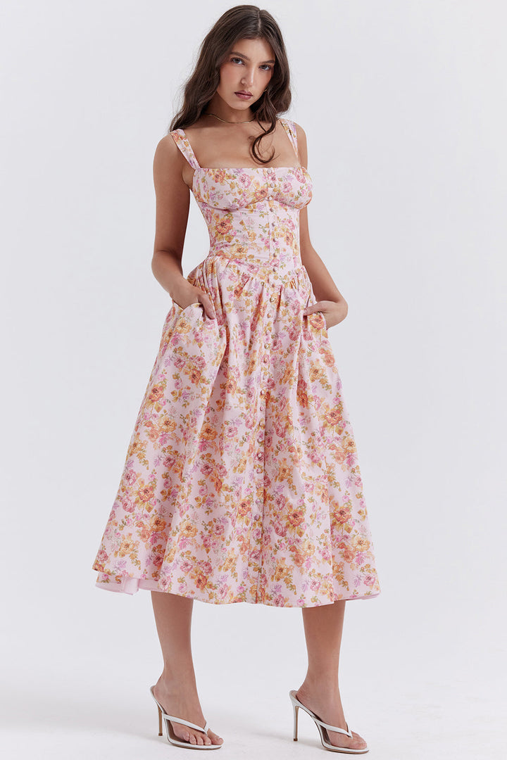 Stilla | Midi Solkjole Med Blomster