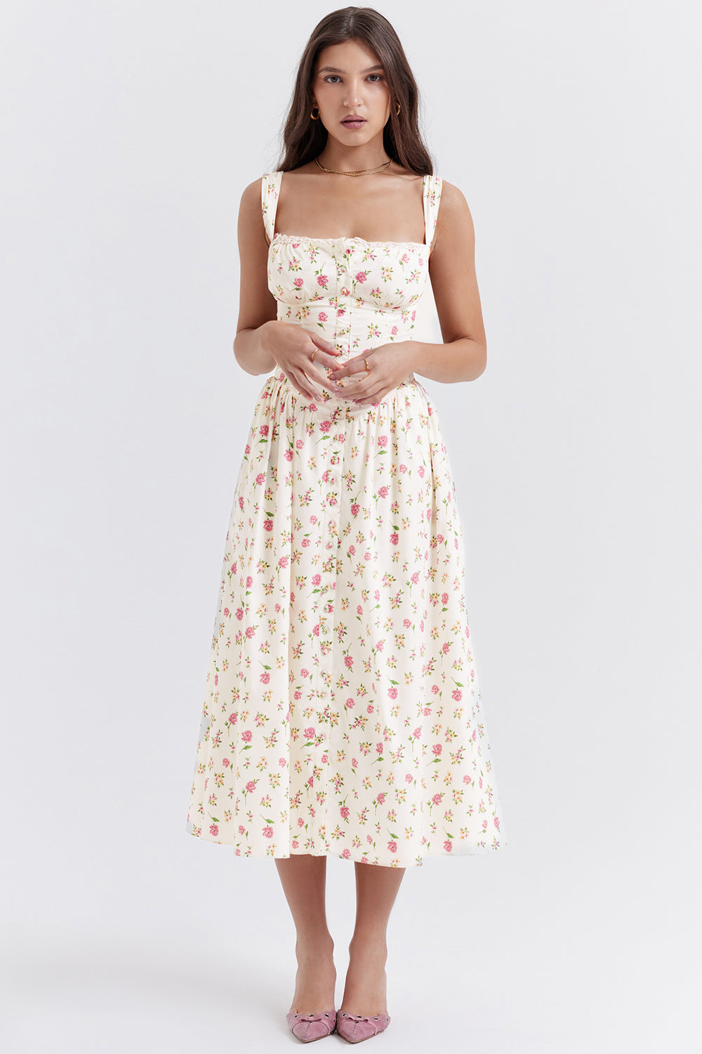 Stilla | Midi Solkjole Med Blomster