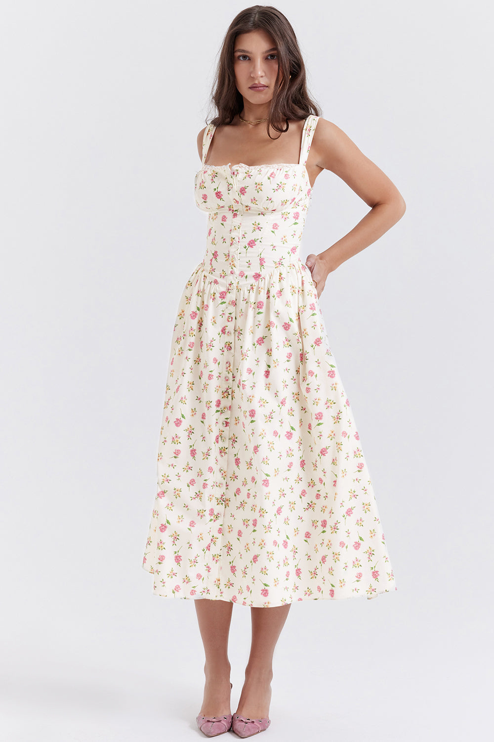 Stilla | Midi Solkjole Med Blomster