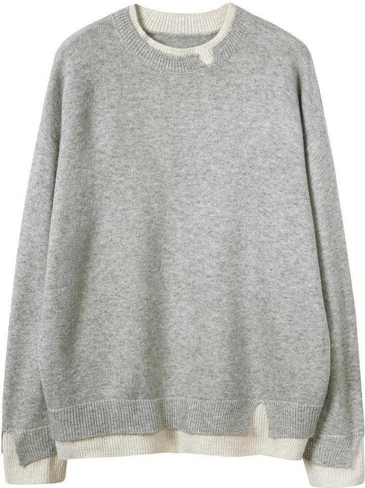 Stilla | Størrelse Grå og Hvid Pullover Med Lange Ærmer og Udsnit