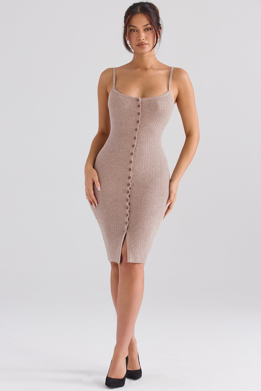 Stilla | Beige Strikket Midikjole Kashmir