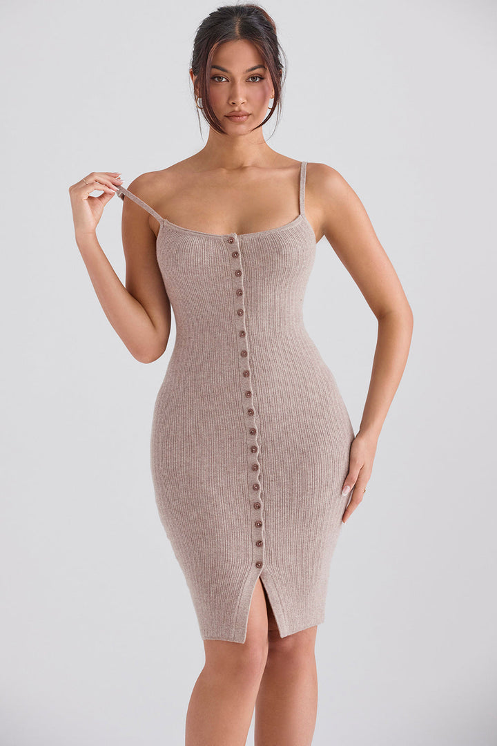 Stilla | Beige Strikket Midikjole Kashmir