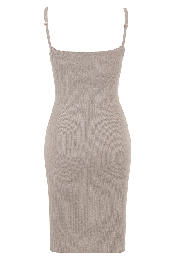 Stilla | Beige Strikket Midikjole Kashmir