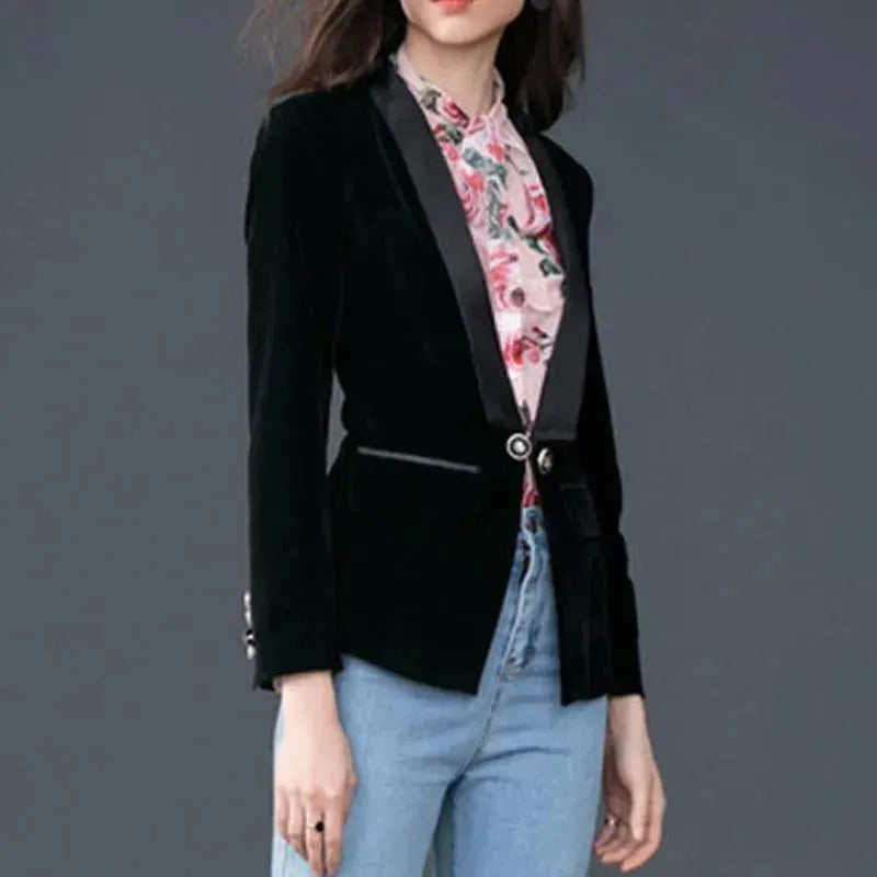 Stilla | Der Prowess Samt V-Udskæring Blazer Dame - Casual - Enkeltfarvet