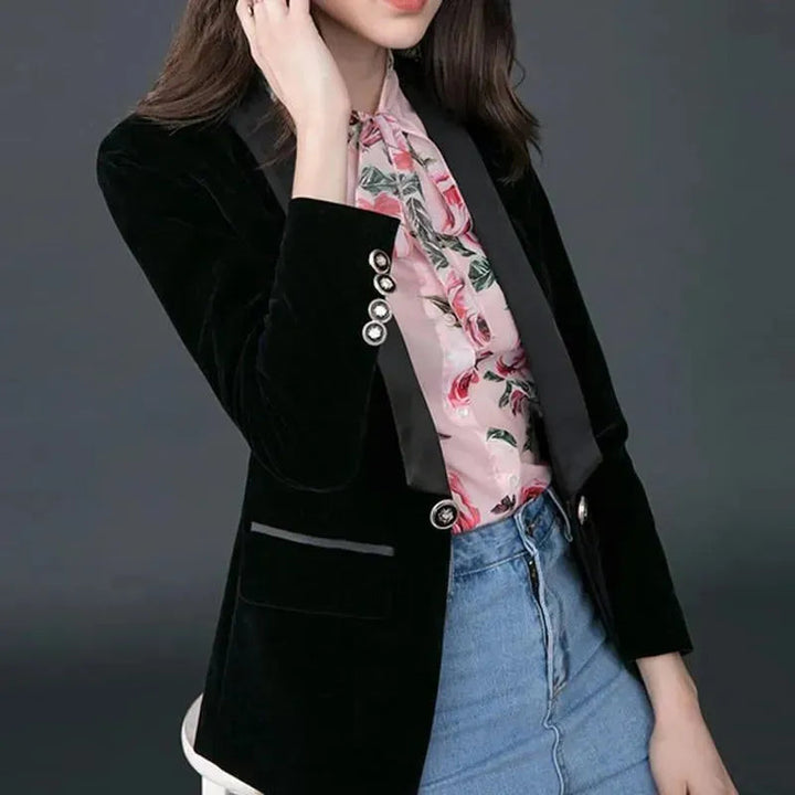 Stilla | Der Prowess Samt V-Udskæring Blazer Dame - Casual - Enkeltfarvet
