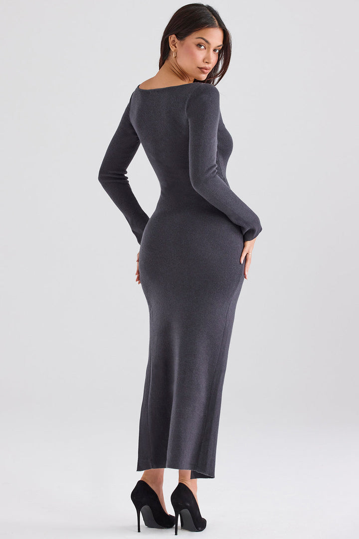 Stilla | Trækul Cashmere Strikket Maxi Kjole