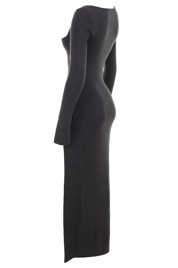 Stilla | Trækul Cashmere Strikket Maxi Kjole