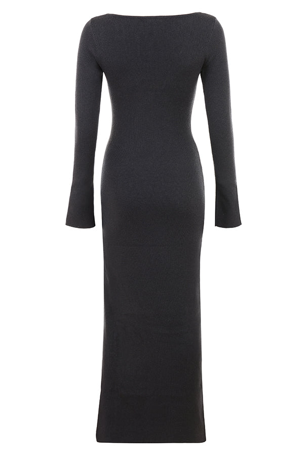 Stilla | Antracit Kashmir Strikket Maxi Kjole