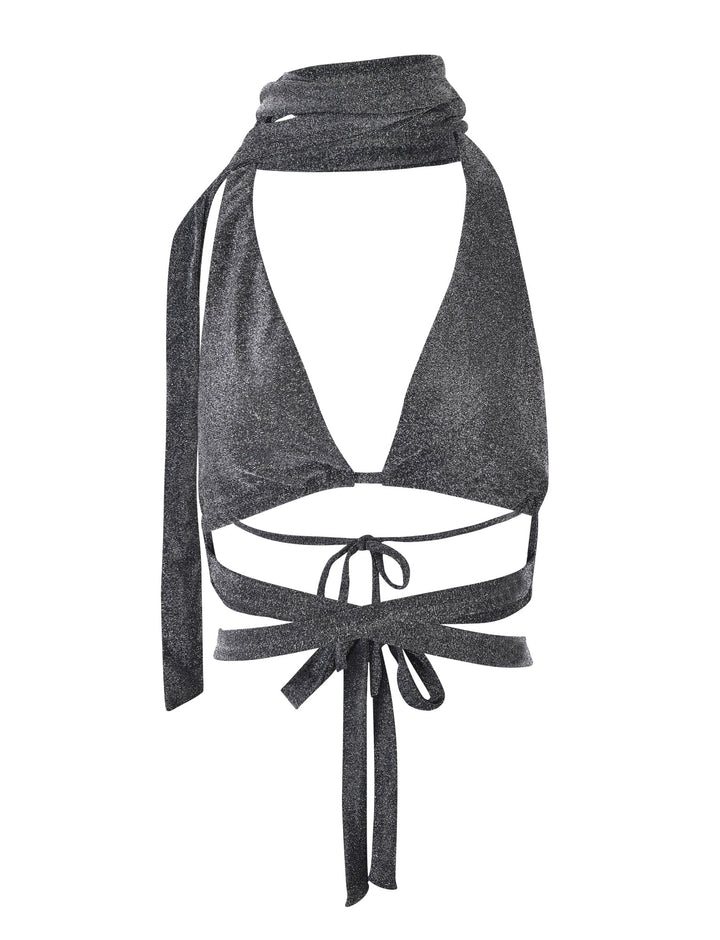 Stilla | Front Split Maxi Nederdel Med Bikinitop Shimmery Sølv
