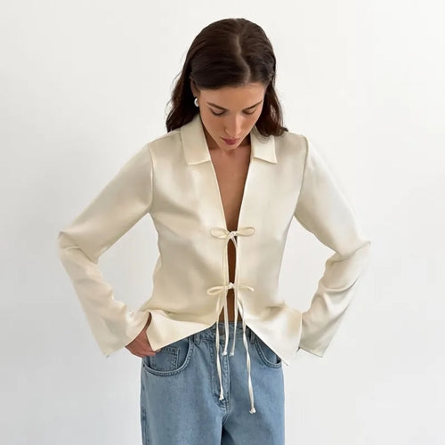 Stilla | Løs Skjorte Med Bånd Beige