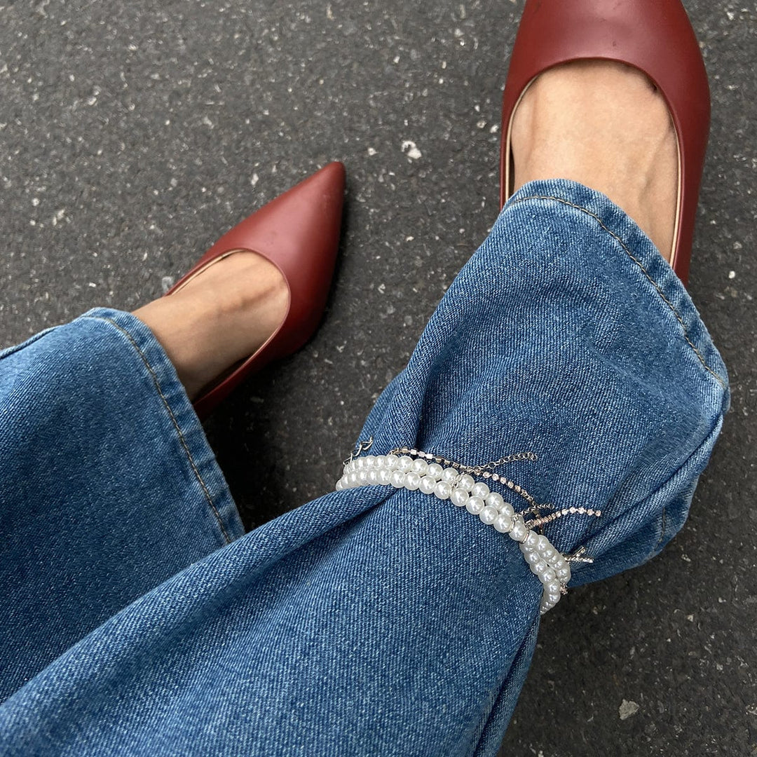 Trendy Lagdelt Rhinestone Indlagt Kryds Tassel Perlekæde Anklet