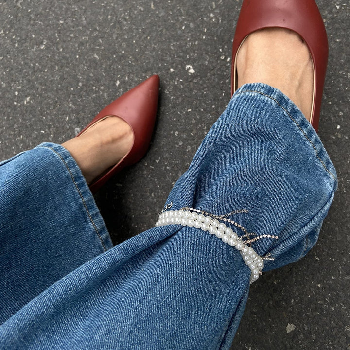 Trendy Lagdelt Rhinestone Indlagt Kryds Tassel Perlekæde Anklet
