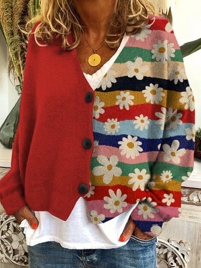 Stilla | Trendy Patchwork Dame Knapcardigan