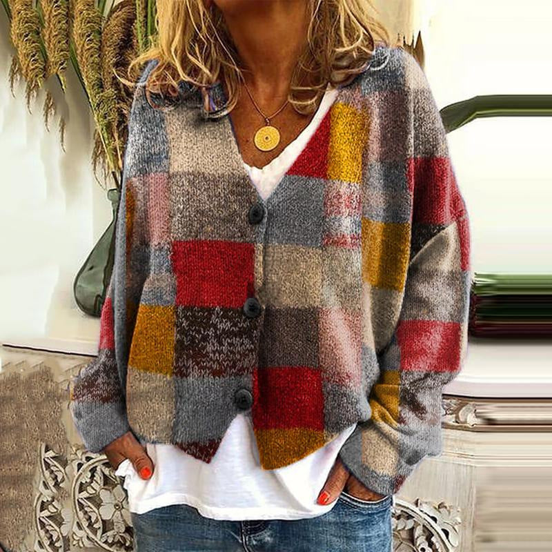 Stilla | Trendy Patchwork Dame Knapcardigan