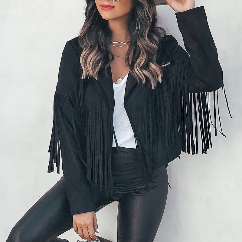 Stilla | Trendy Suedes Damejakke med Frynser