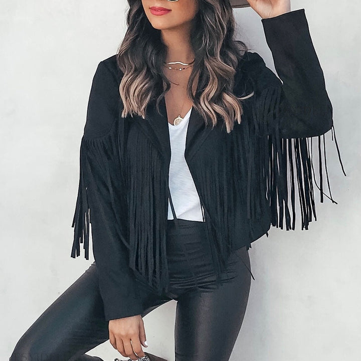 Stilla | Trendy Suedes Damejakke med Frynser