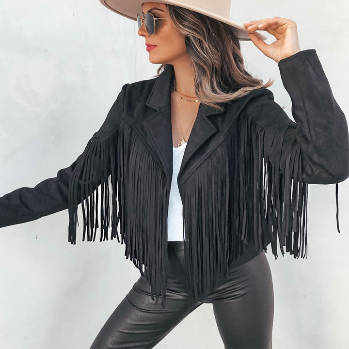Stilla | Trendy Suedes Damejakke med Frynser