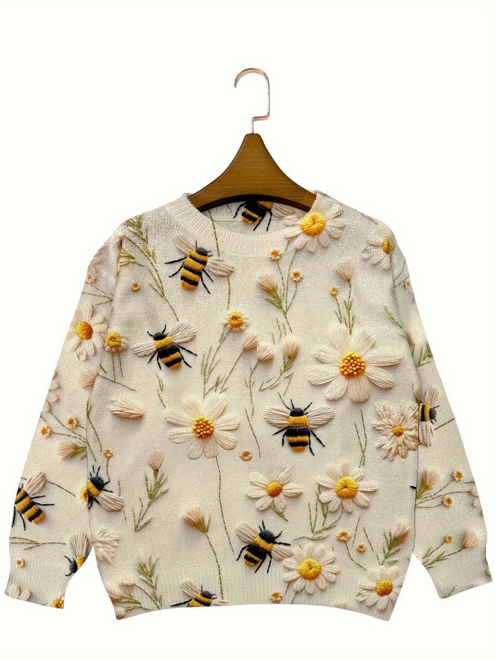 Stilla | Trendy dame strikbluse med bienmønster