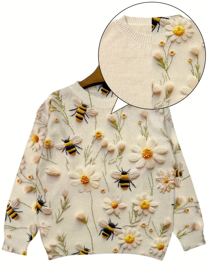 Stilla | Trendy dame strikbluse med bienmønster