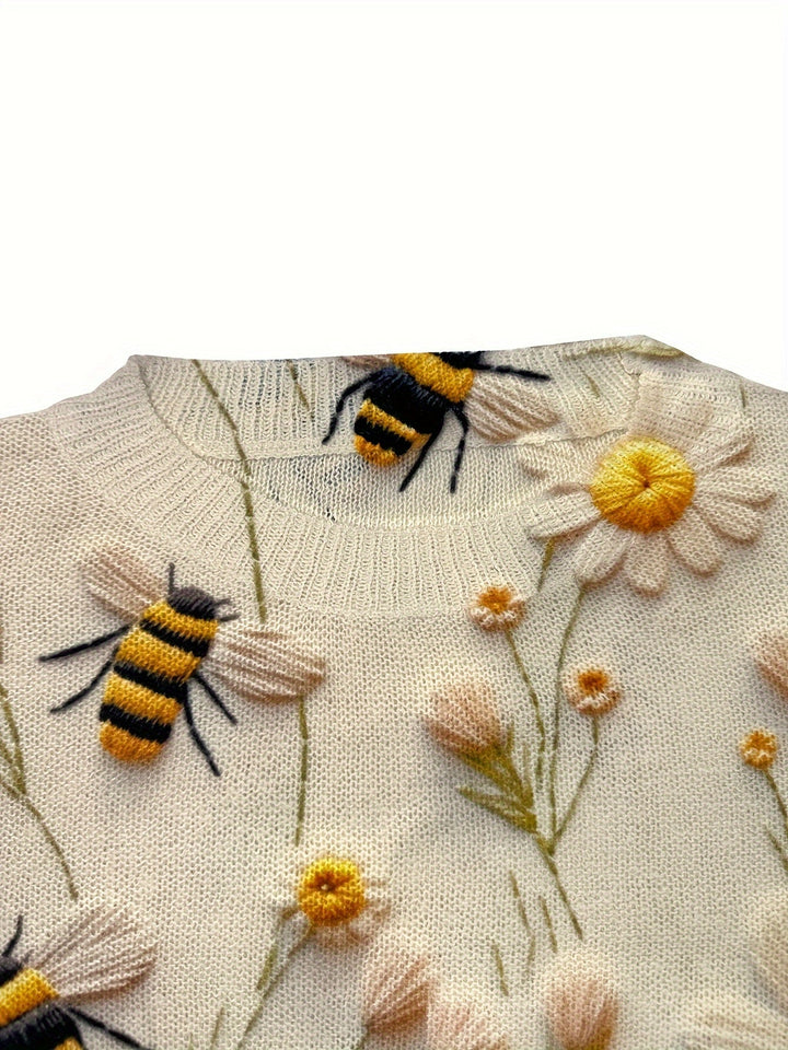 Stilla | Trendy dame strikbluse med bienmønster