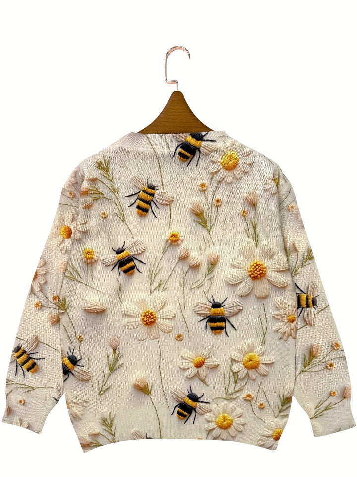 Stilla | Trendy dame strikbluse med bienmønster