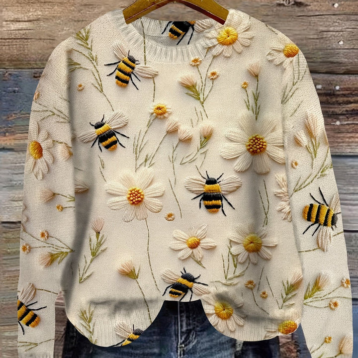 Stilla | Trendy dame strikbluse med bienmønster