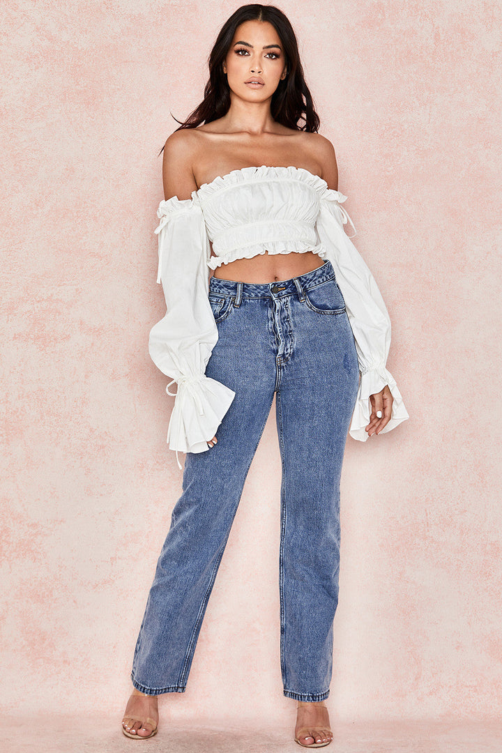 Stilla | Hvid Off Shoulder Top Med Flæser