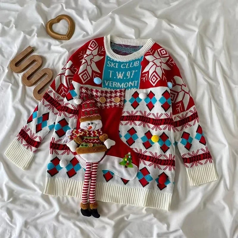Stilla | Dame Julebadpullover Med 3d Snemand og Norsk Tryk