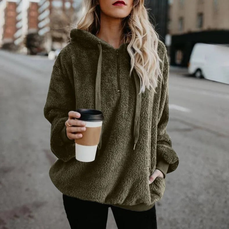 Stilla | Sweatjakke Plush Dame Med Lynlåslommer Til Den