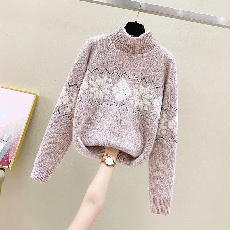 Stilla | Strikpullover Med Snefnuggemotiv