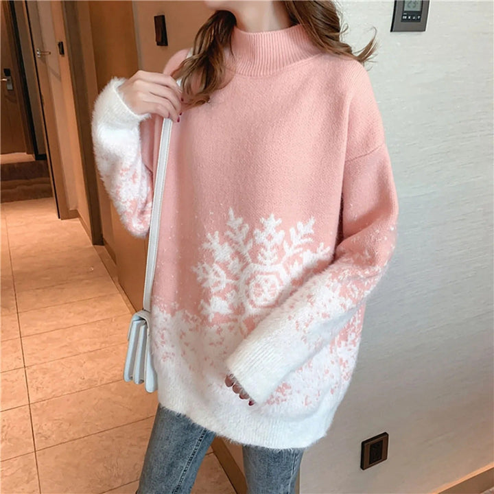 Stilla | Fuzzy Pullover Med Snefnugsmønster