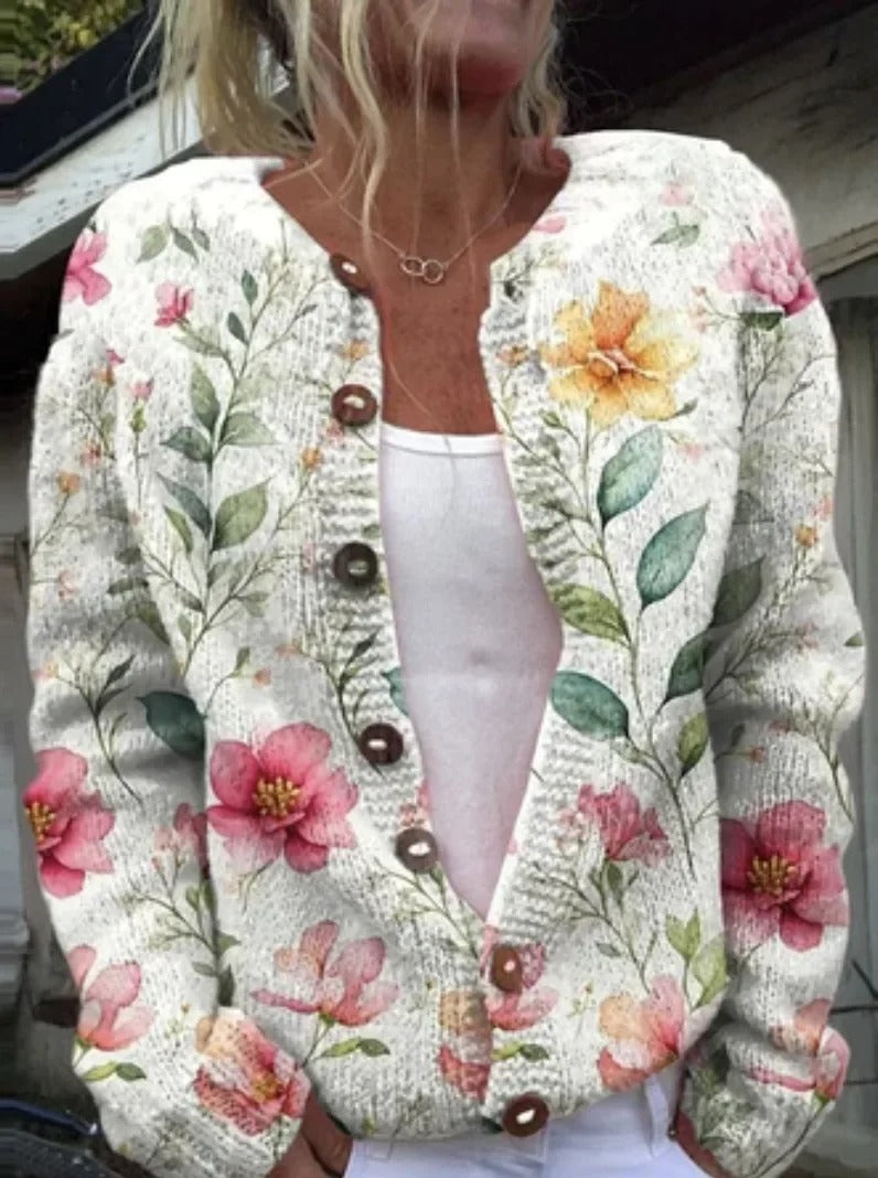 Stilla | Blomstrede Strikjakke Dame