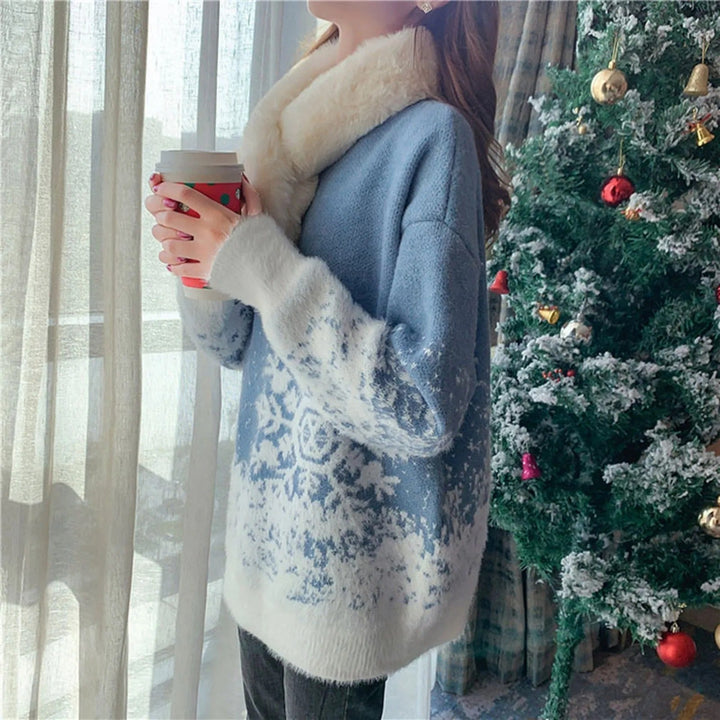 Stilla | Fuzzy Pullover Med Snefnugsmønster