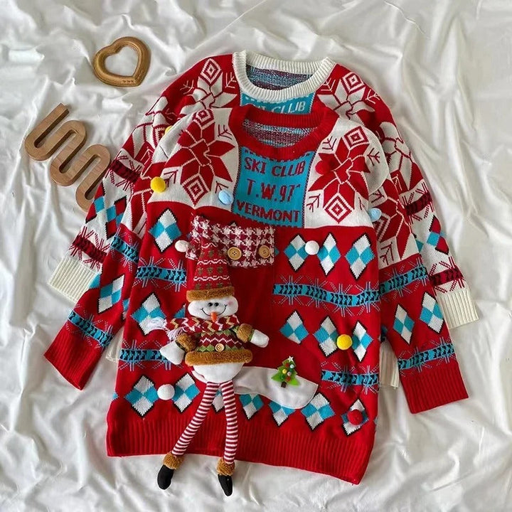 Stilla | Dame Julebadpullover Med 3d Snemand og Norsk Tryk