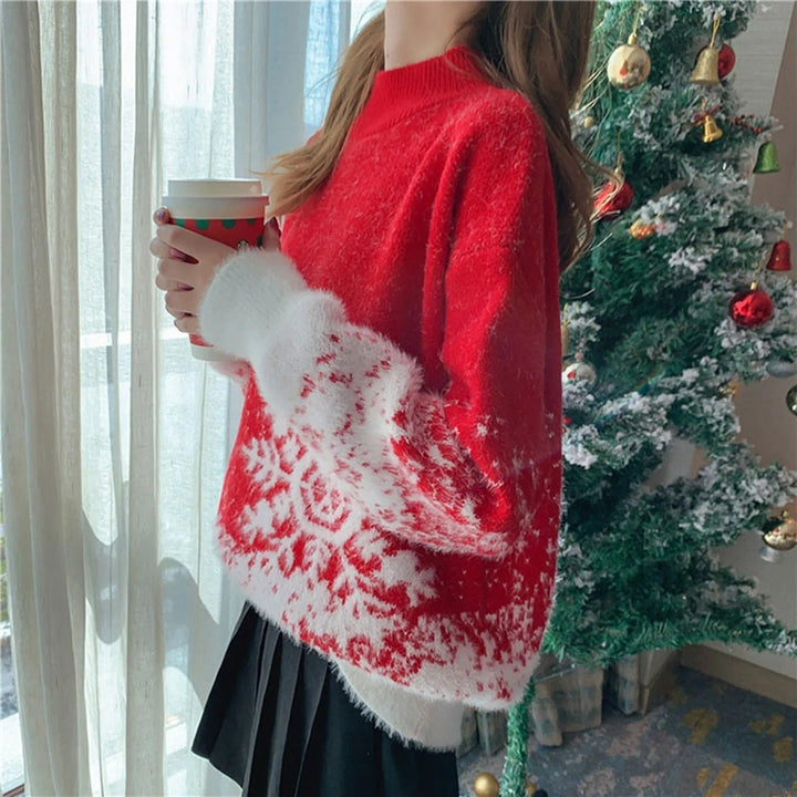 Stilla | Fuzzy Pullover Med Snefnugsmønster