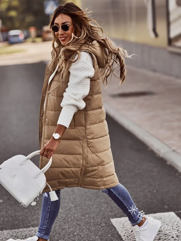 Stilla | Lang Quilted Jakke Med Hætte