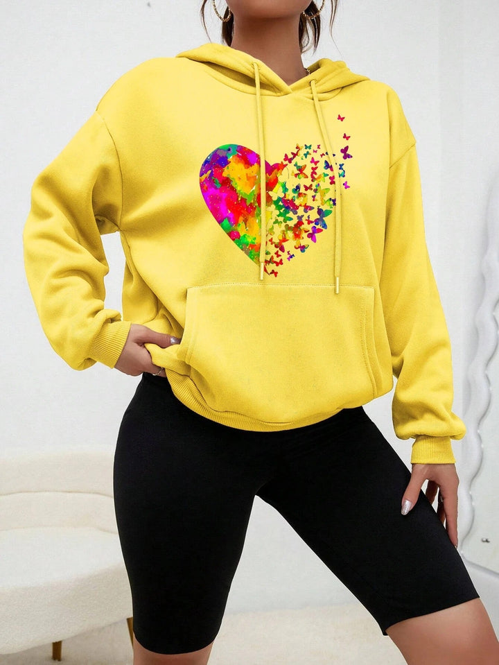 Stilla | Hættepullover Calypso Med Farverig Sommersfugl Hjerte Print