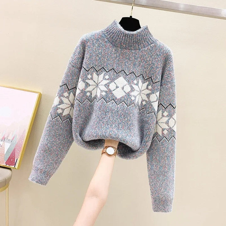 Stilla | Strikpullover Med Snefnuggemotiv