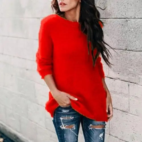 Stilla | Dame Jul Trøje Forår Langærmet Crewneck Fuzzy Strik Trøje