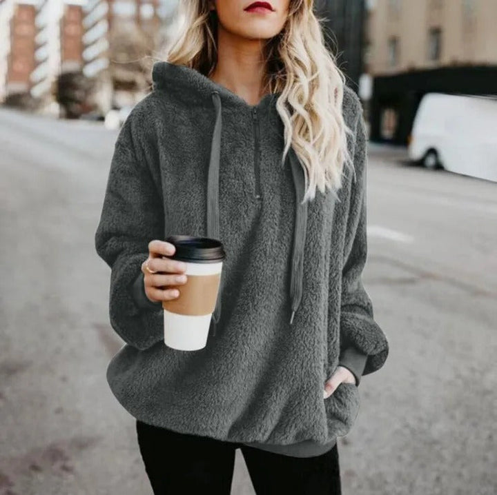 Stilla | Sweatjakke Plush Dame Med Lynlåslommer Til Den