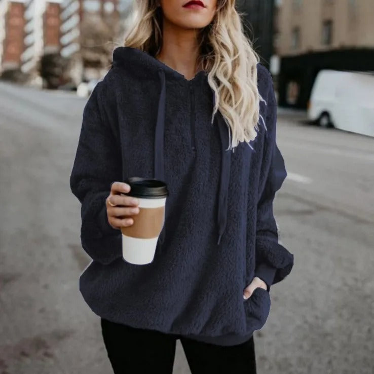 Stilla | Sweatjakke Plush Dame Med Lynlåslommer Til Den