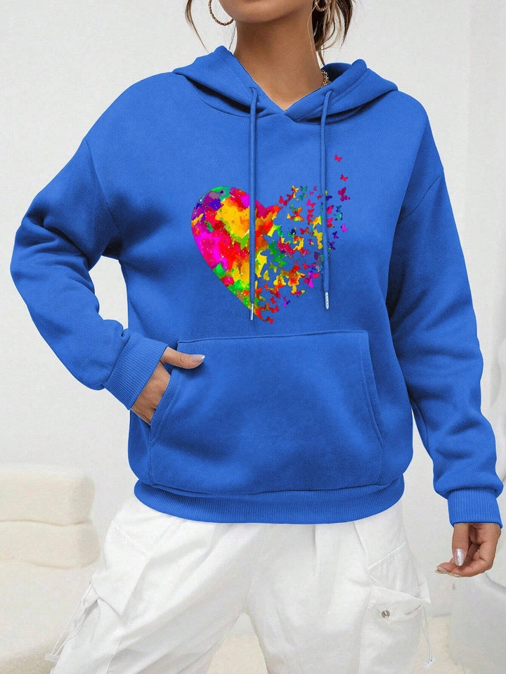 Stilla | Hættepullover Calypso Med Farverig Sommersfugl Hjerte Print