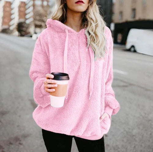 Stilla | Sweatjakke Plush Dame Med Lynlåslommer Til Den