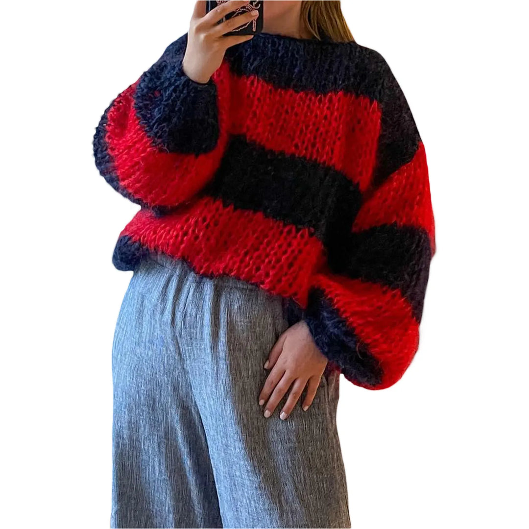 Stilla | Dame Oversized Strikpullover med stribemønster