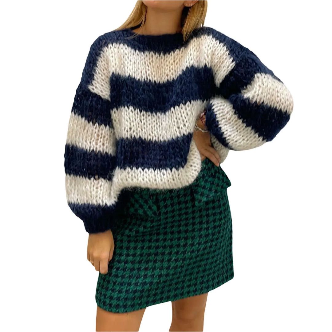 Stilla | Dame Oversized Strikpullover med stribemønster