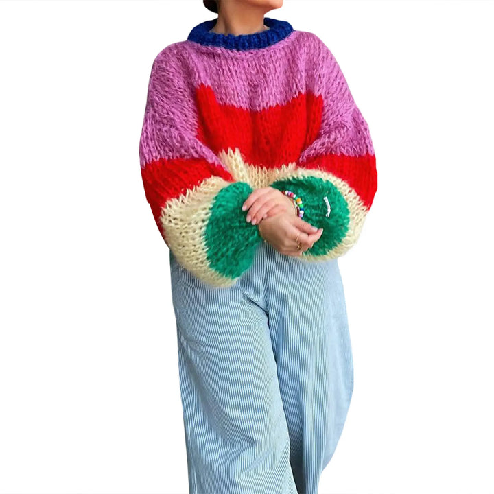 Stilla | Dame Oversized Strikpullover med stribemønster