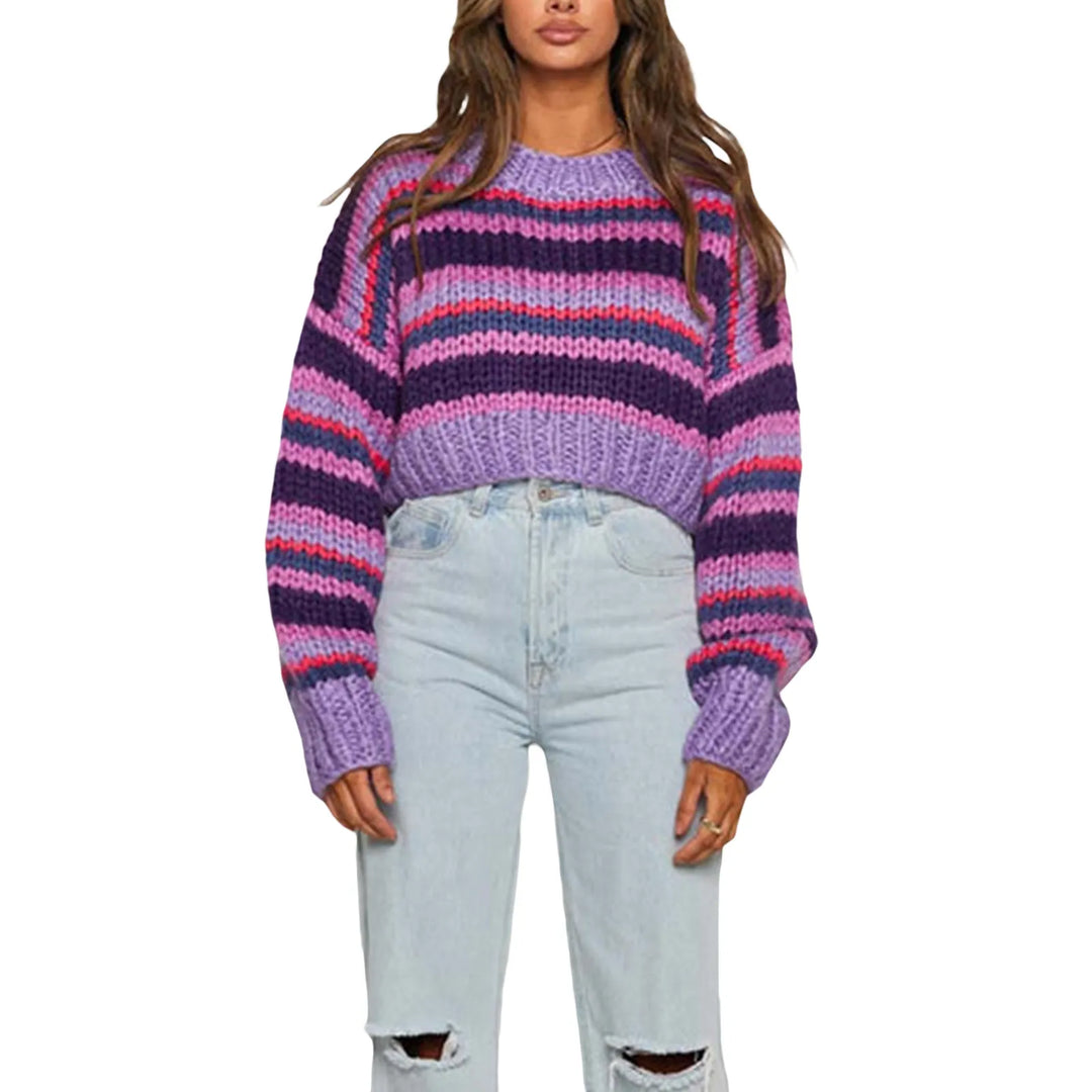Stilla | Dame Oversized Strikpullover med stribemønster