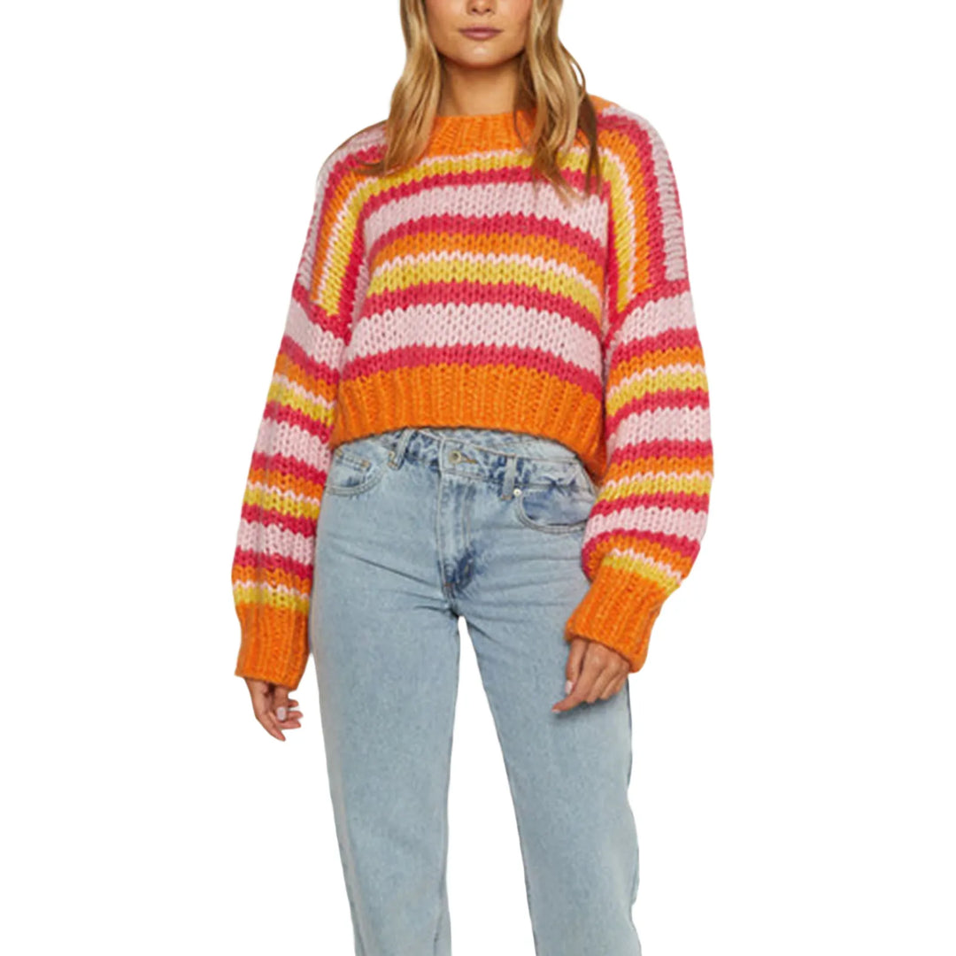 Stilla | Dame Oversized Strikpullover med stribemønster